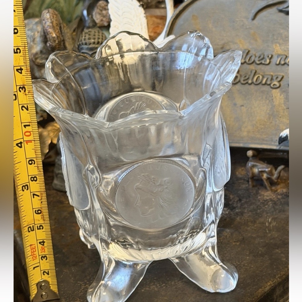 Vintage rare Fostoria coin glass Spooner clear press glass candy dish footed